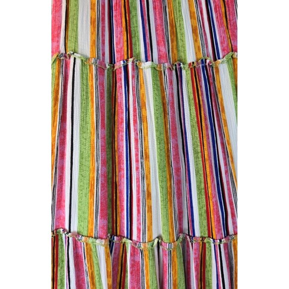 Boho Maxi Skirt Tiered Ruffle Colorful Sz L Gypsy Blu Vertical Hippie Cottage - Picture 12 of 13